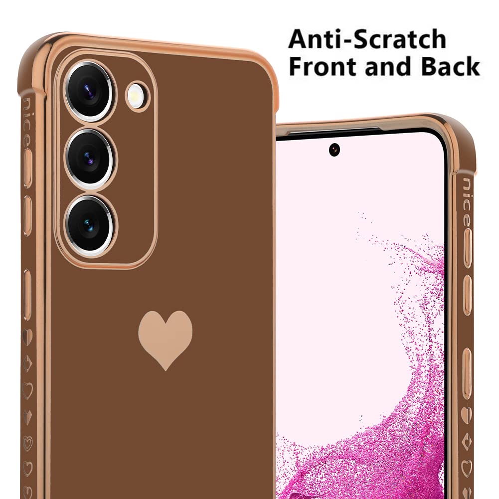 Kanghar Compatible With Samsung S23 5G Case For Women Girl, Plating Edge Cute Love Heart Soft Tpu Bumper With 4 Corners Shockpro