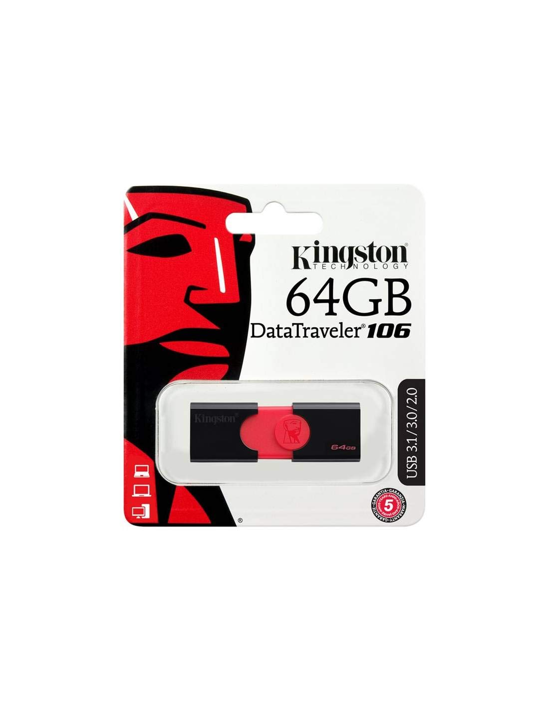 Kingston Dt106/64Gb Usb 3.0 Datatraveler 106 Flash Drive Type A Usb Memory Stick Backwards Compatible With 2.0 Usb Up To 100 Mb/