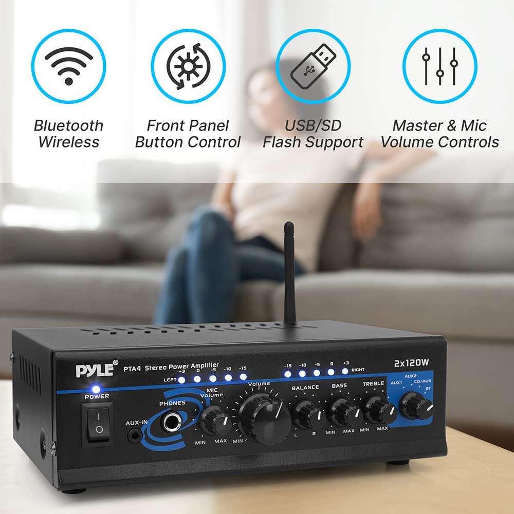 Home Audio Power Amplifier System   2X120W Mini Dual Channel Mixer Sound Stereo Receiver Box W/ Rca, Aux, Mic Input   For Amplif