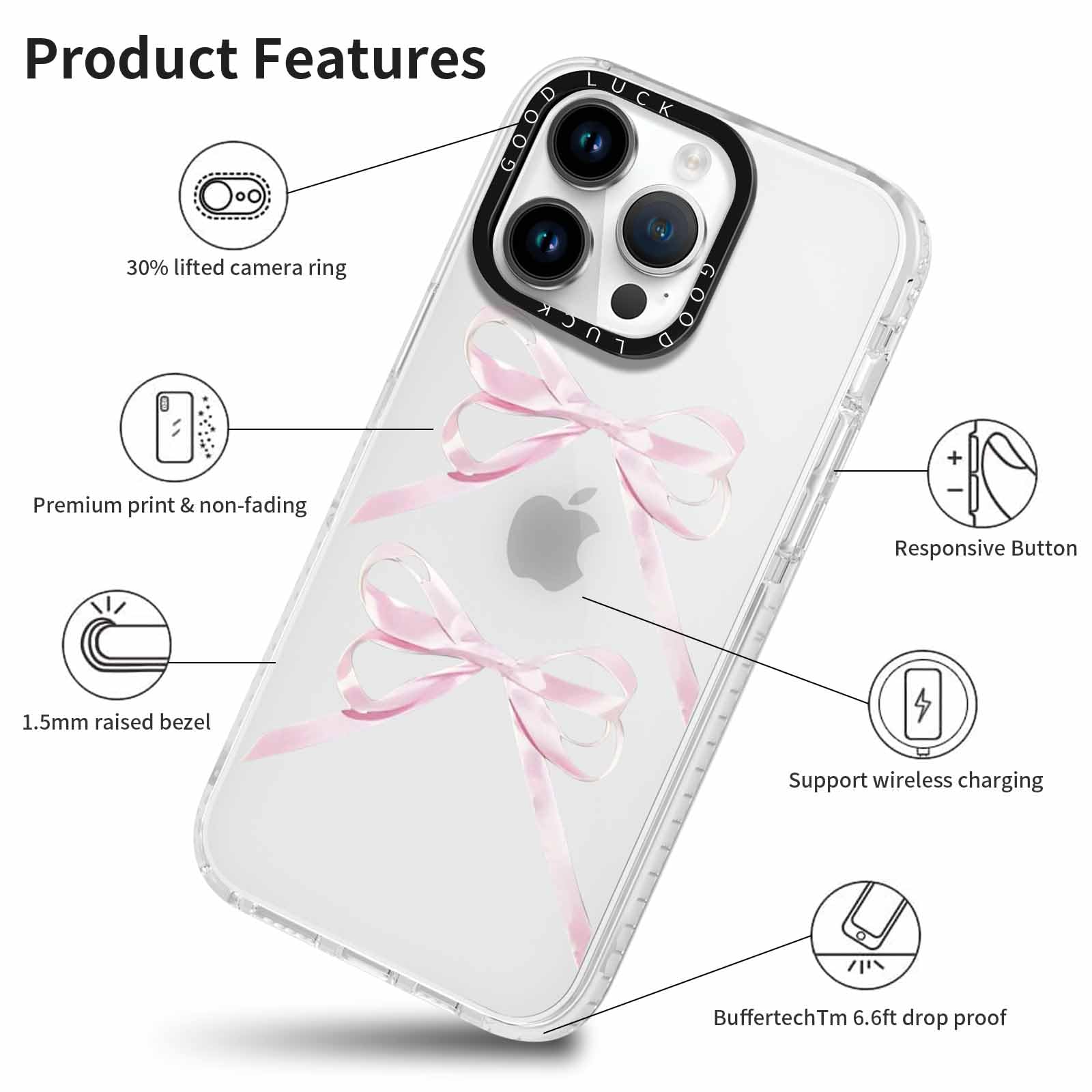 Rumdey 2 Pack Clear Bow Phone Case For Iphone 14 Pro 6.1 Inch, Cute Aesthetic Pattern Design Protective Soft Slim Shockproof Tpu