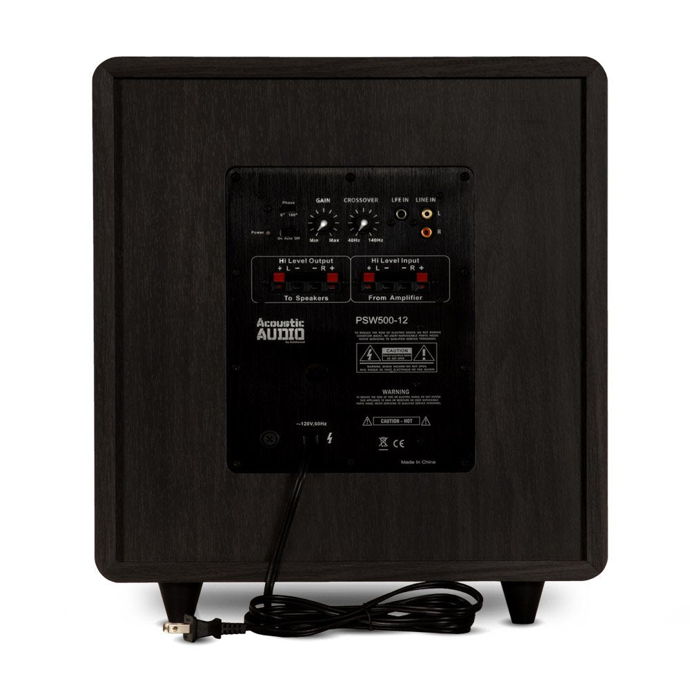 Acoustic Audio Psw500 12 Home Theater Powered 12'' Lfe Subwoofer Black Front Firing Sub,500 Watts
