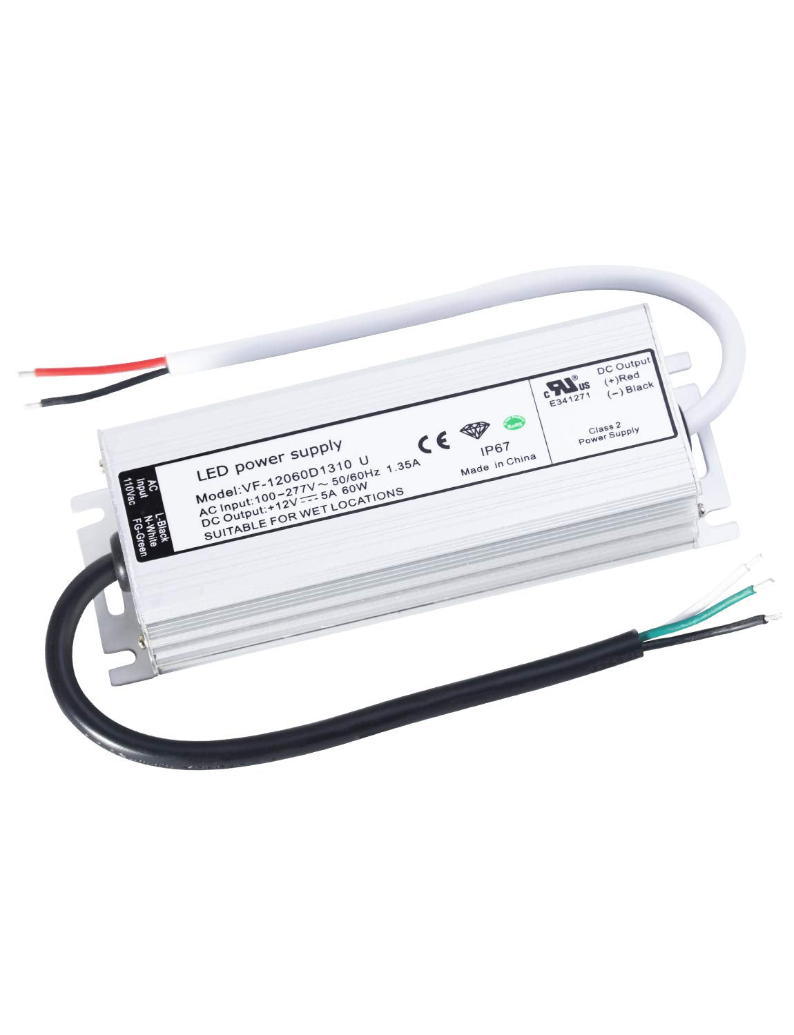 LUXYARD UL Certified LED Driver 12v 60W Waterproof IP67 Class 2 LED Power Supply Transformer 100V-277V AC to 12V DC Low Voltage 