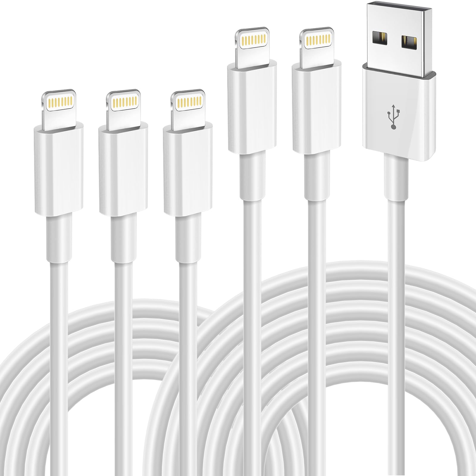 Iphone Charger Fast Charging [Apple Mfi Certified] 5Pack 6/6/6/10/10Ft Long Lightning Cable High Speed Data Sync Cord Compatible With 14/13/12/11 Pro Max/Xs Max/Xr/Xs/X/8/7/Plus/6S/6/Se/5S&More
