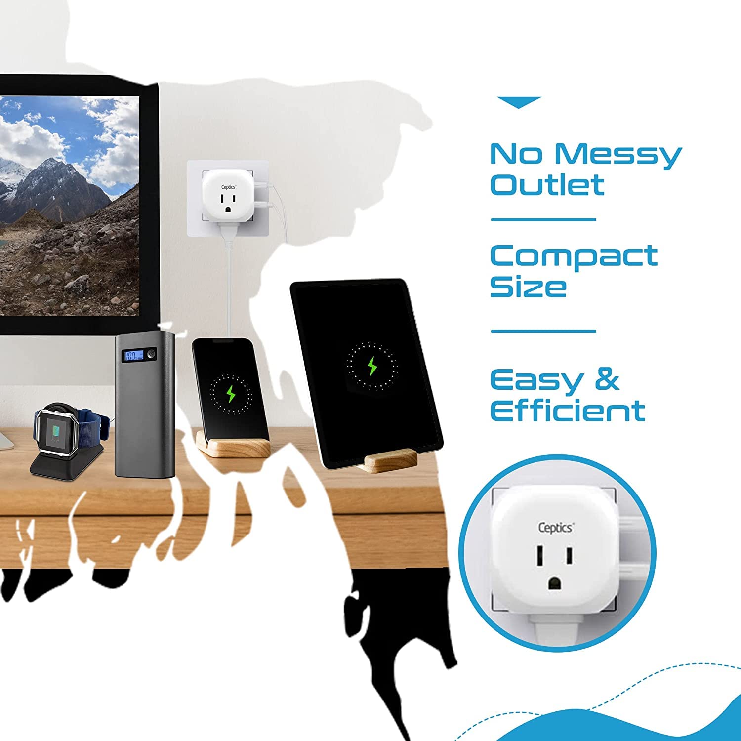 Ceptics India, Pakistan Travel Adapter   5 Input With Qc 3.1A Dual Usb And Usb C   Ultra Compact   Light Weight   Usa To Any Typ