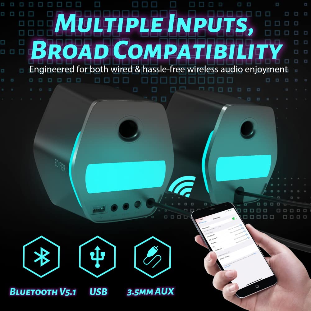 Edifier G2000 32W Pc Gaming Computer Speakers For Laptop Mac Desktop Computer Woofer Speakers Bluetooth Usb 3.5Mm Aux Inputs Rgb