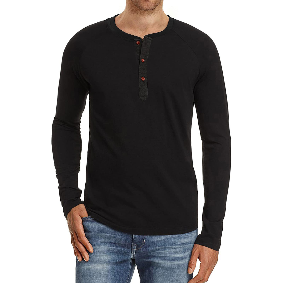 Pegeno Mens Casual Slim Fit Long Sleeve Henley T Shirts Cotton Shirts (Us Medium, A5 Black)