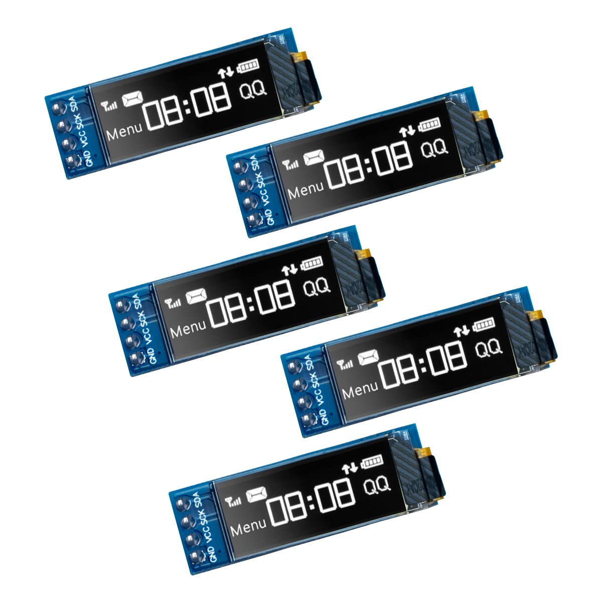 Hosyond 5 Pcs 0.91 Inch I2C Oled Display Module Iic Oled Screen Dc 3.3V~5V Compatible With Arduino Raspberry Pi (White Display C
