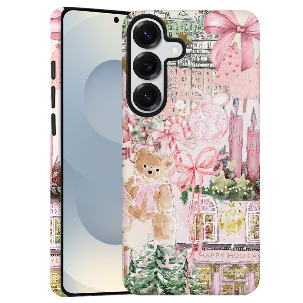 Case for Samsung Galaxy S25,Pink Tree Christmas Holiday Phone Case Military-Grade Drop Protection Cover for Women Girl - Frosted
