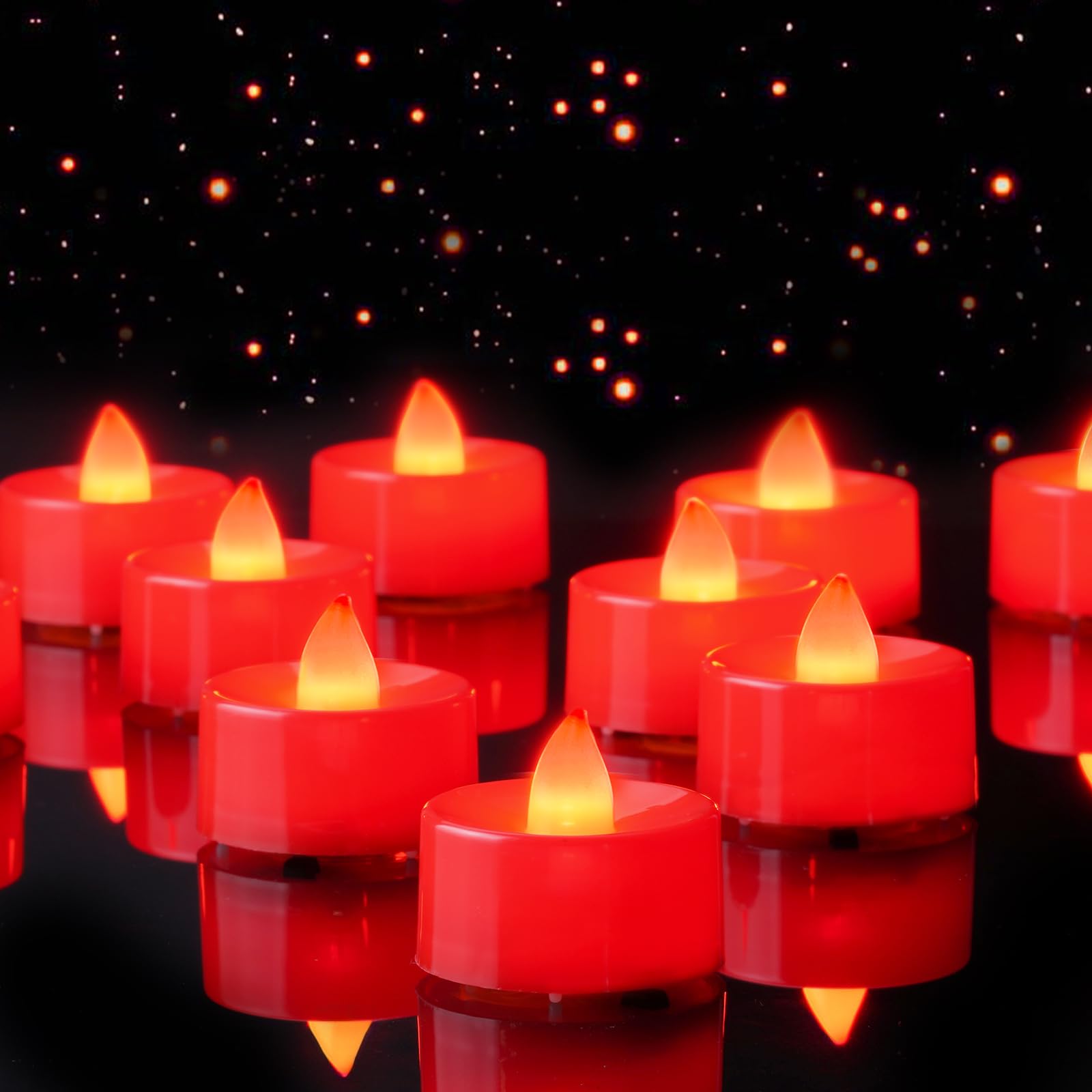Amagic Red Led Tea Lights Candles, 24 Pack Battery Operated Flameless Tea Lights, Long Lasting Colored Tealights Candles For Hal