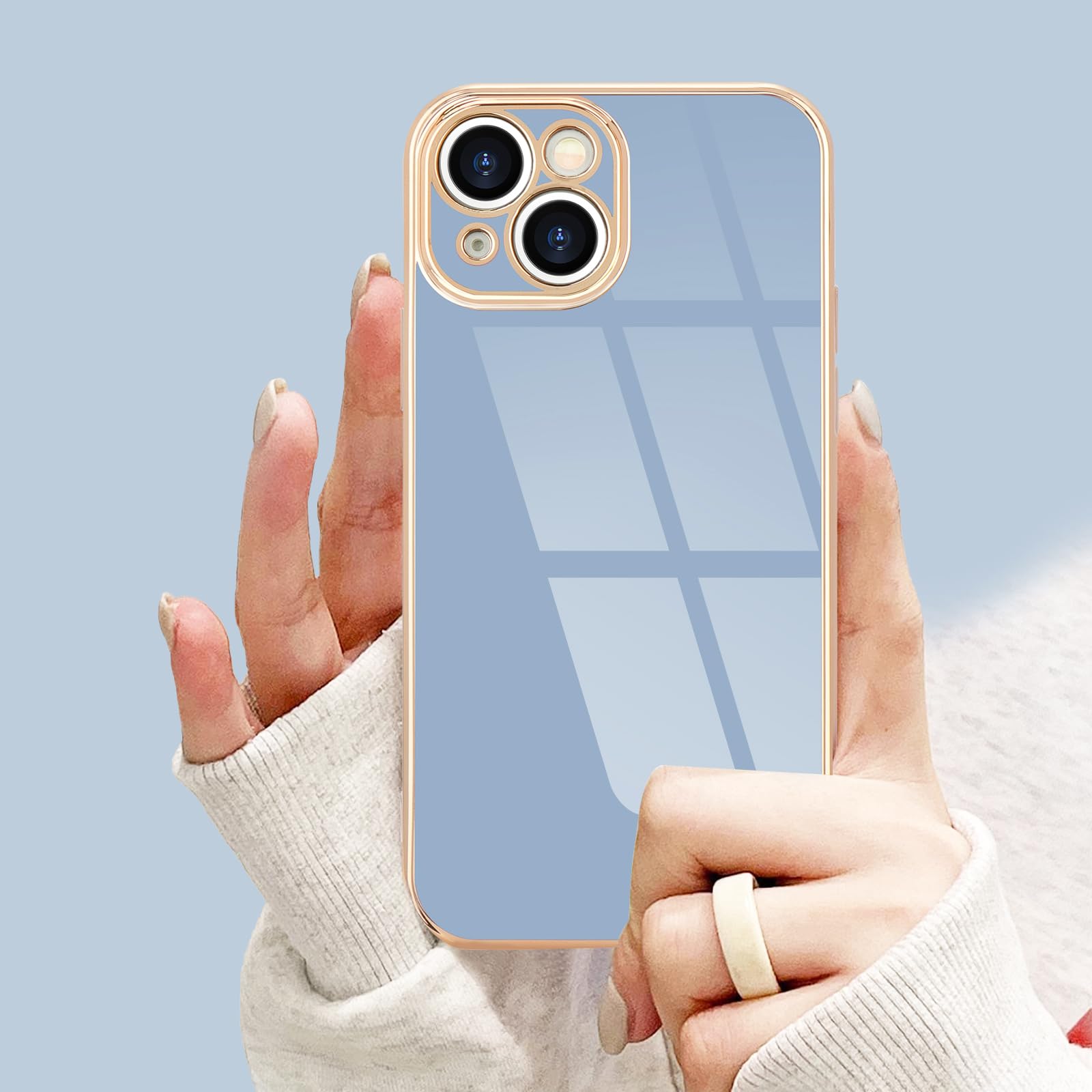 Lafunda Designed For Iphone 15 Case Cute, Luxury Plating Case For Women Girls Elegant Gold Edge Soft Tpu Bumper Cover With Camer