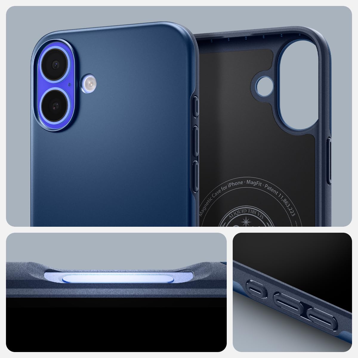 Spigen Thin Fit Magfit Designed For Iphone 16 Plus Case [Hard Shell] [Military Grade Protection] Compatible With Magsafe   Navy