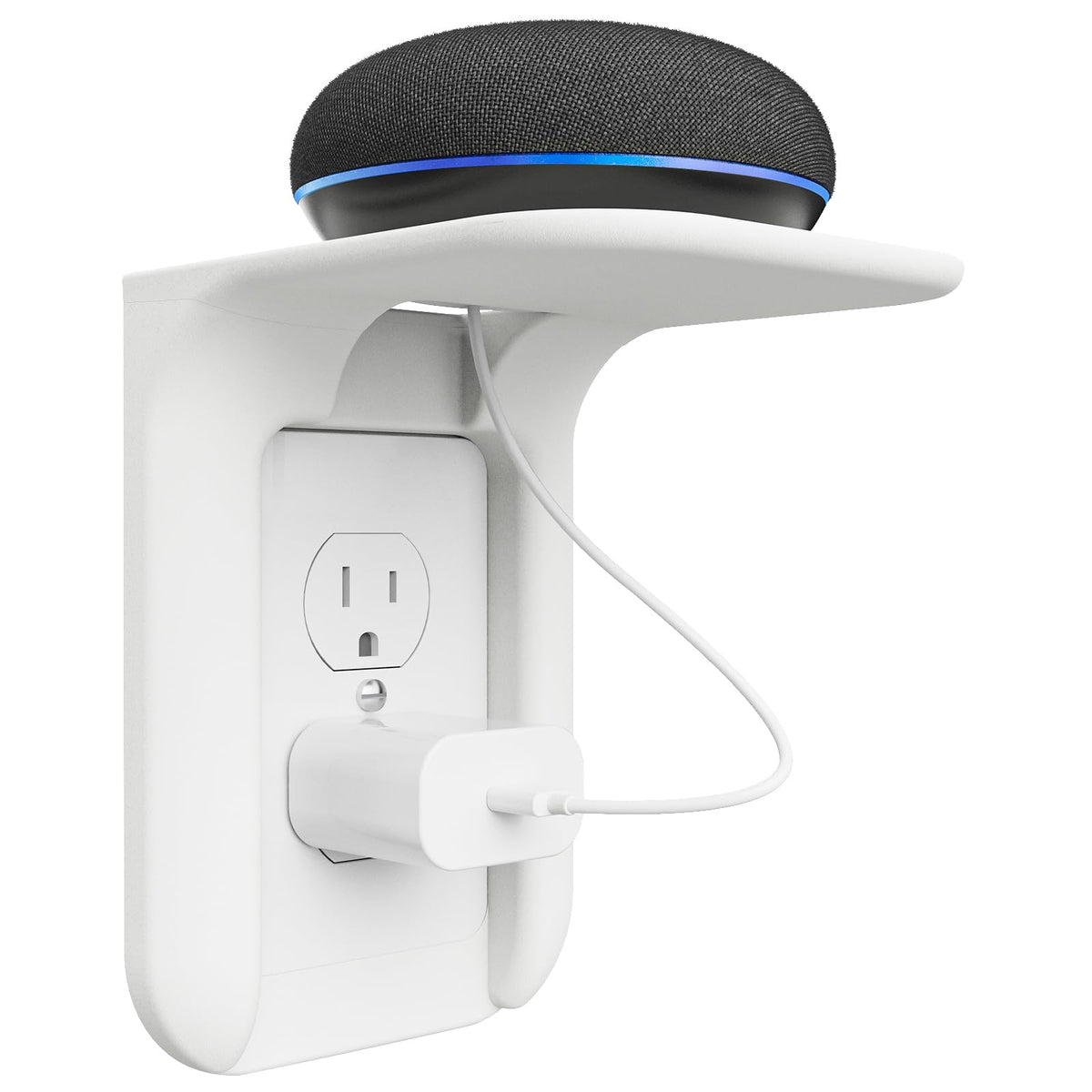 WALI Outlet Shelf Wall Holder,Bathroom Wall Shelf up to 10lbs Standard Vertical Duplex Wall Shelf Organizer for Smart Home Decor Space Saving Power Tools, Toothbrush (OLS001 W), 1 Pack, White
