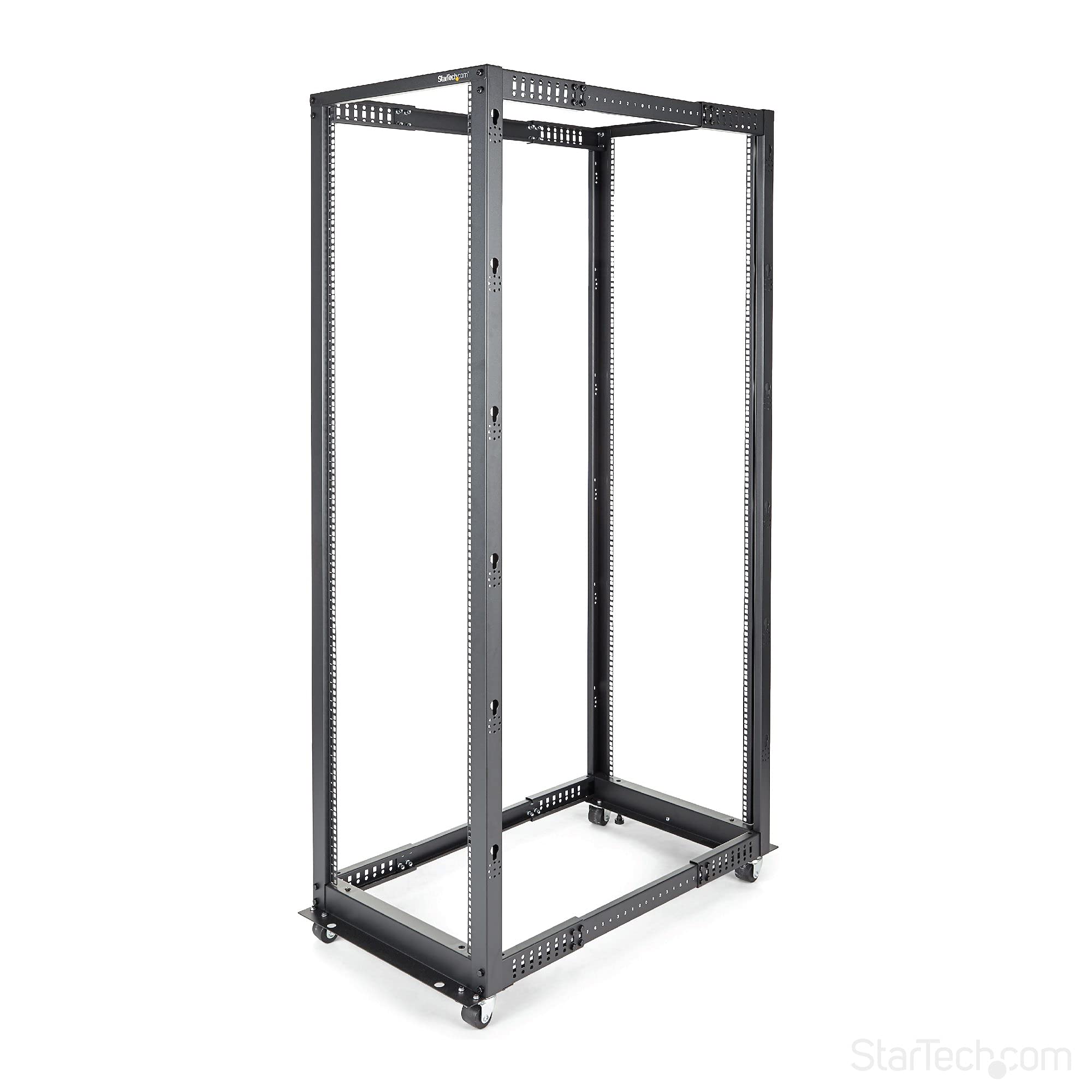 Startech.Com 4 Post 42U Mobile Open Frame Server Rack, 19In Network Rack With Wheels, Rolling Rack For Computer/Av/Data/It Equipment   Casters, Leveling Feet Or Floor Mounting (4Postrack42)