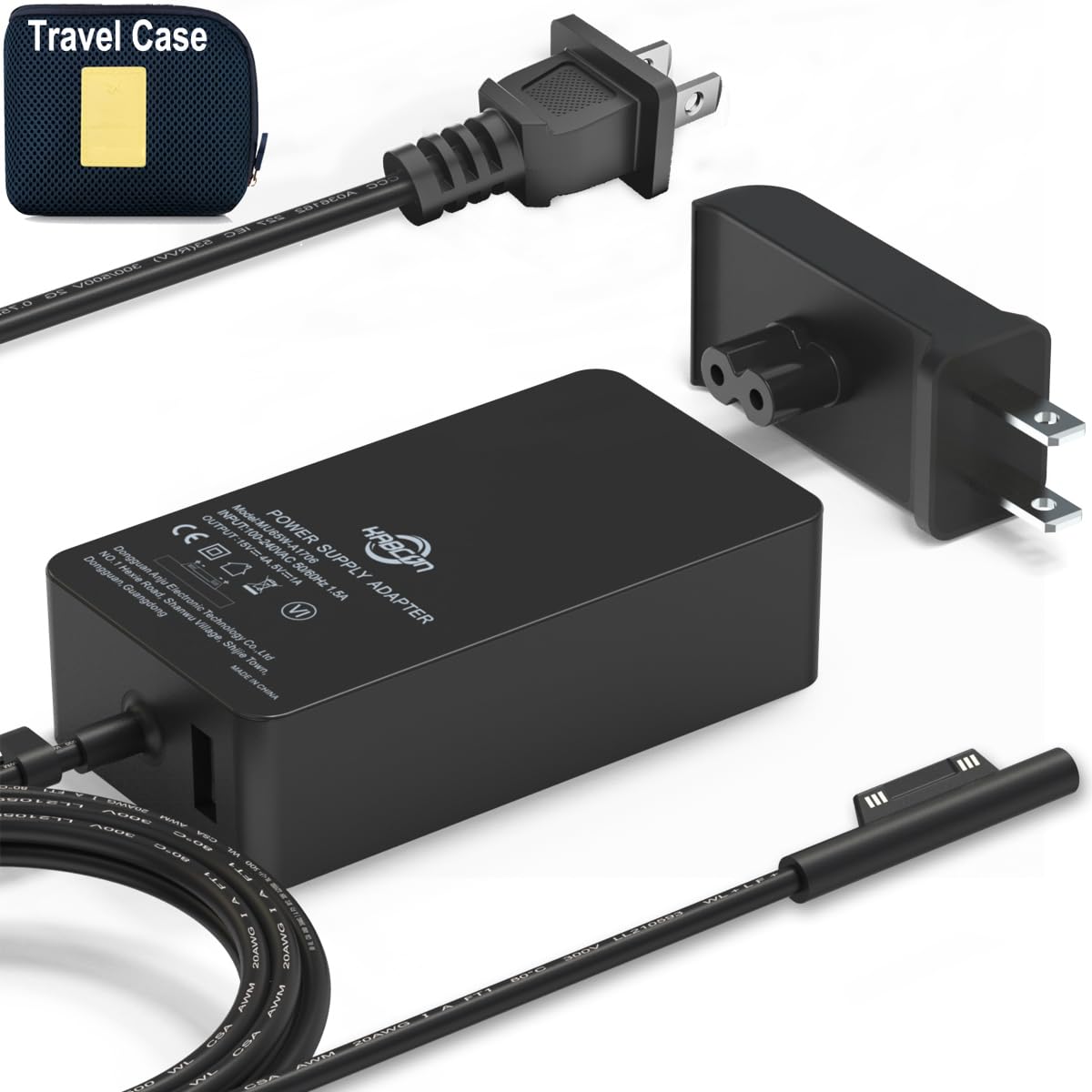 65W Surface Pro Laptop Charger For Microsoft Surface Pro 10 9 8 7+ X 7 6 5 4 3, Windows Surface Laptop 7 6 5 Studio 4 Go 3 2, Surface Go 2 3, Surface Book 2 1, Support 44W 36W, 10.1Ft Cord&Travel Case