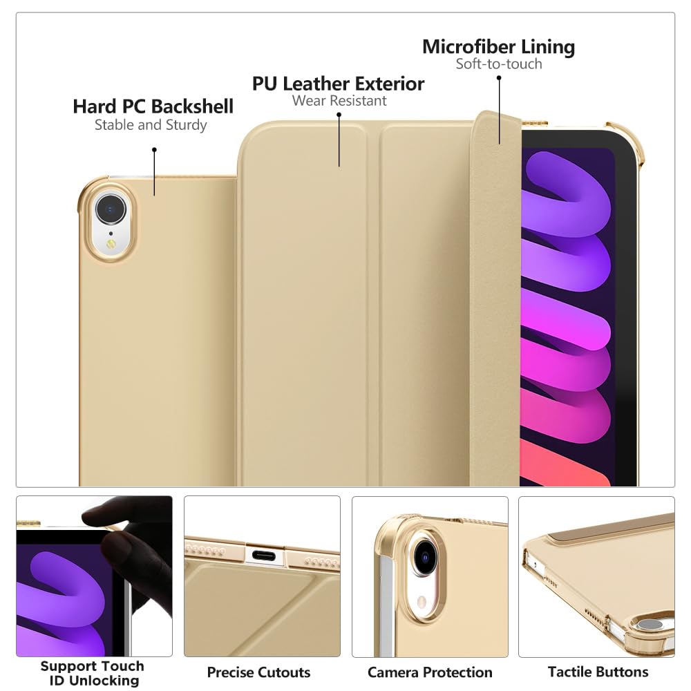 MoKo for iPad Mini 7 (A17 Pro) Case 2024,iPad Mini 6 Case 2021,8.3 inch iPad Mini 7th/6th Generation Case,Slim Lightweight Hard Back Shell Stand Cover for iPad Mini 2024 with Touch ID, Clay