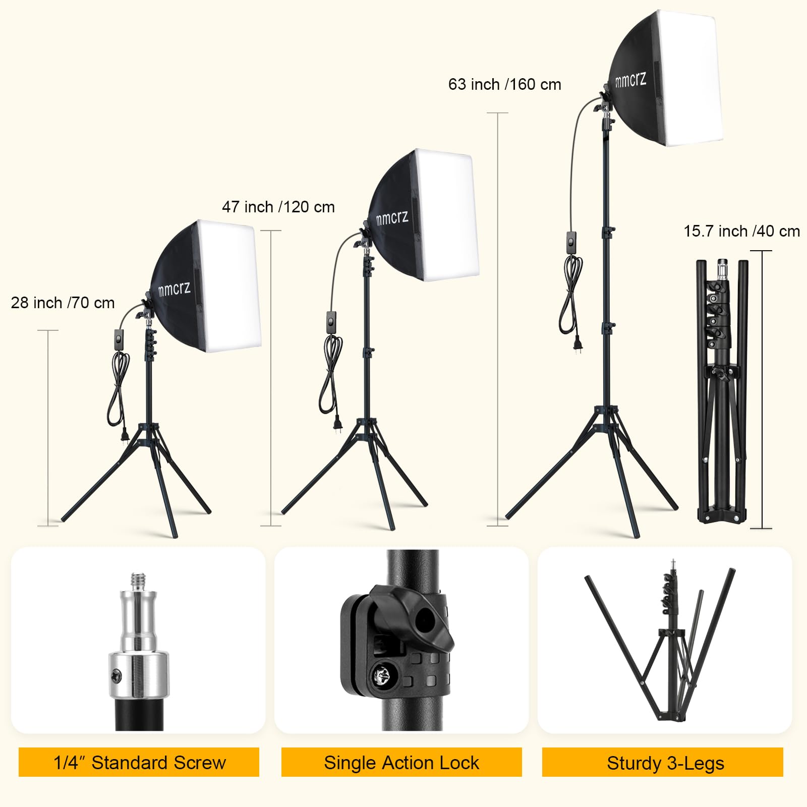 Mmcrz 2Pack Professional Softbox Lighting Kit, 16'' X 16'' Studio Lights With 85W 2700 6500K E27 Led Bulbs, Continuous Lighting