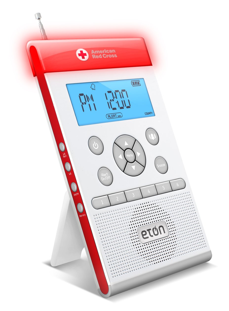 Eton - American Red Cross ZoneGuard Weather Radio, White, Siren/Buzzer (90dB), 3 Color LED Alert Light Bar, LCD Display, Detacha