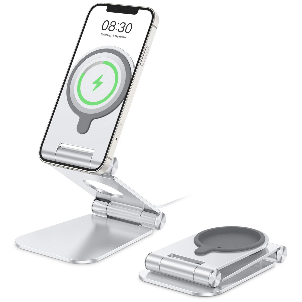 Stand For Magsafe Charger, Omoton Foldable Phone Stand Holder For Magsafe Accessories, Not Include Charger Or Cable, Compatible With Iphone 15/14/13/12 Pro Max/Pro/Mini, Silver