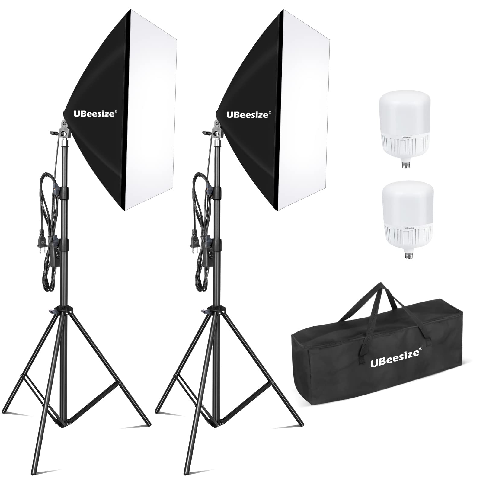 Ubeesize Softbox Photography Lighting Kit, 27    X 20    Continuous Lighting Kit With 2Pcs 40W E27 Socket 6500K Bulbs, Professio