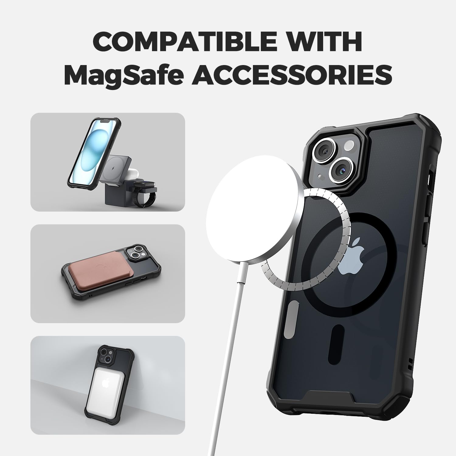 Raptic Air Magnetic For Iphone 15 Case, Shockproof Protective Clear Case, Military Grade 10Ft Drop Tested, Anti Yellowing Techno