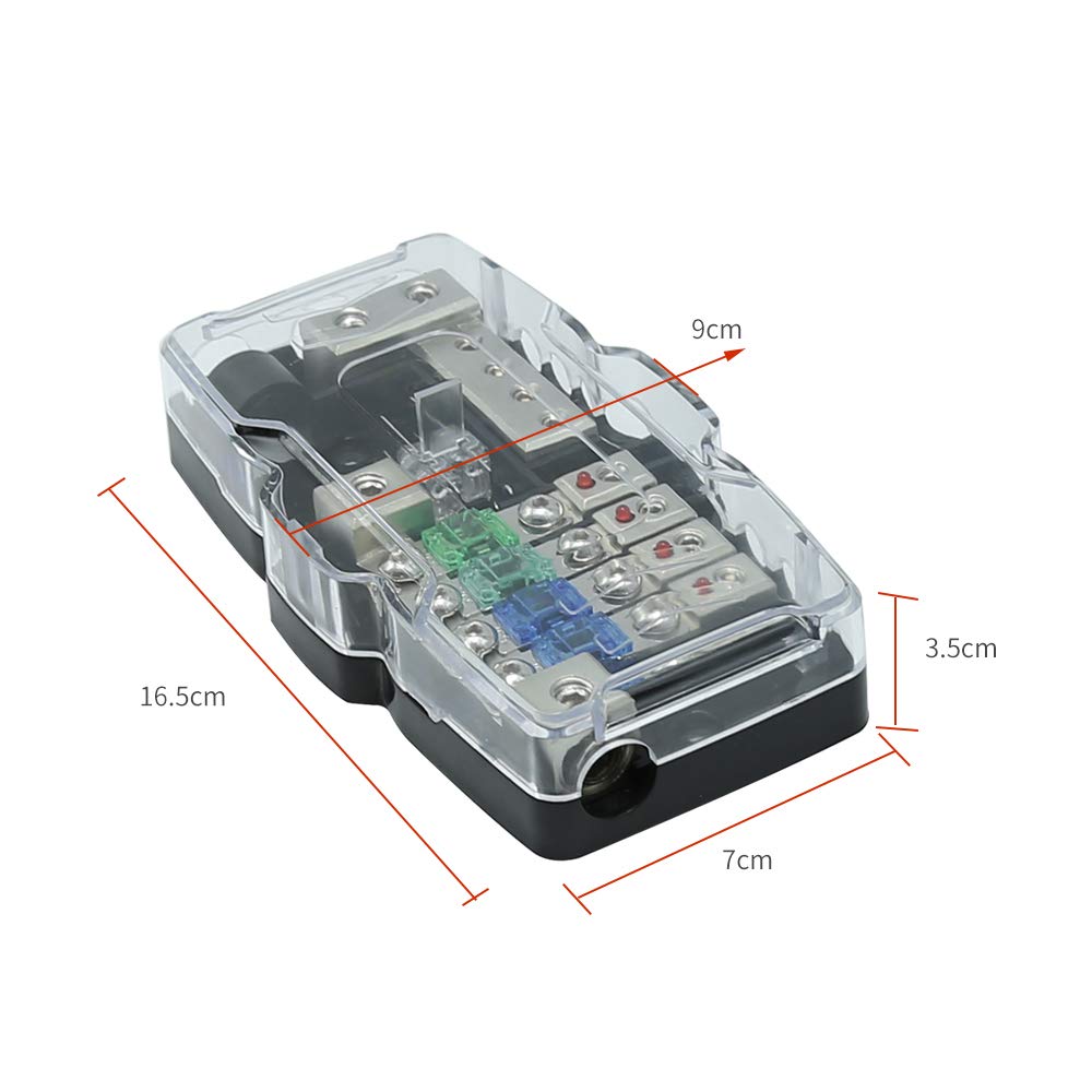 Anxingo 4 Way Car Audio Stereo With Ground Mini Anl Fuse Box Holder Distribution Blocks 0/4Ga Fuses Holder 30A 60A 80Amp, Led In
