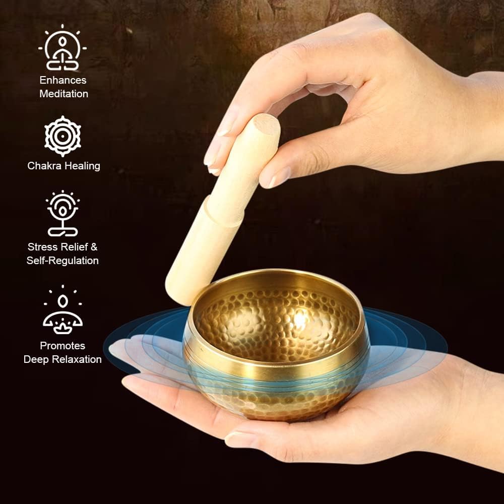 Tibetan Singing Bowl Set   Meditation Sound Bowl Cushion With Wooden Striker For Yoga, Meditation & Relaxation, Mindfulness,Chak