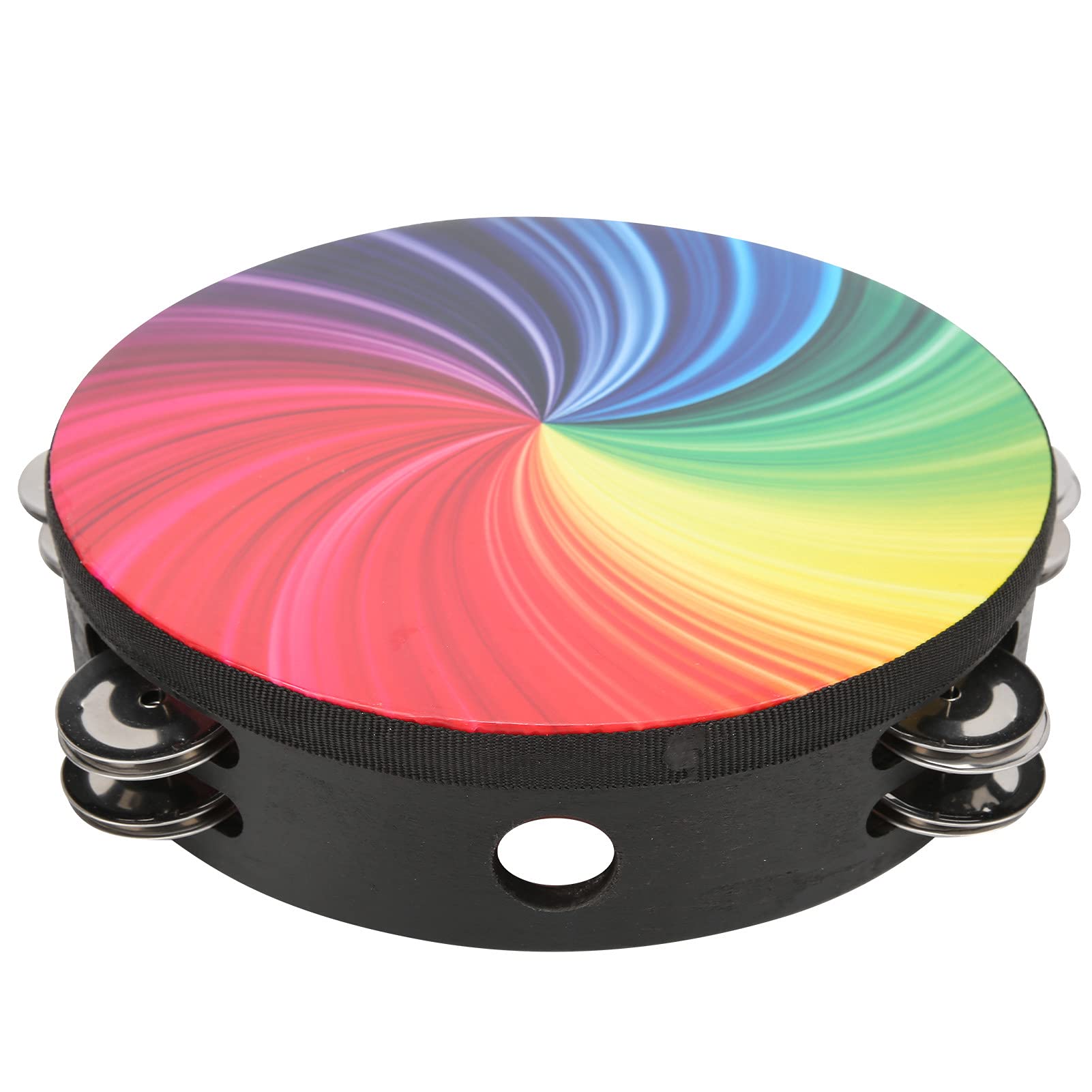 Tambourine, Fine Polishing Percussion Instrument Crisp Sound Comfortable Hold Hand Drum Handheld for Children for Rhythm Trainin