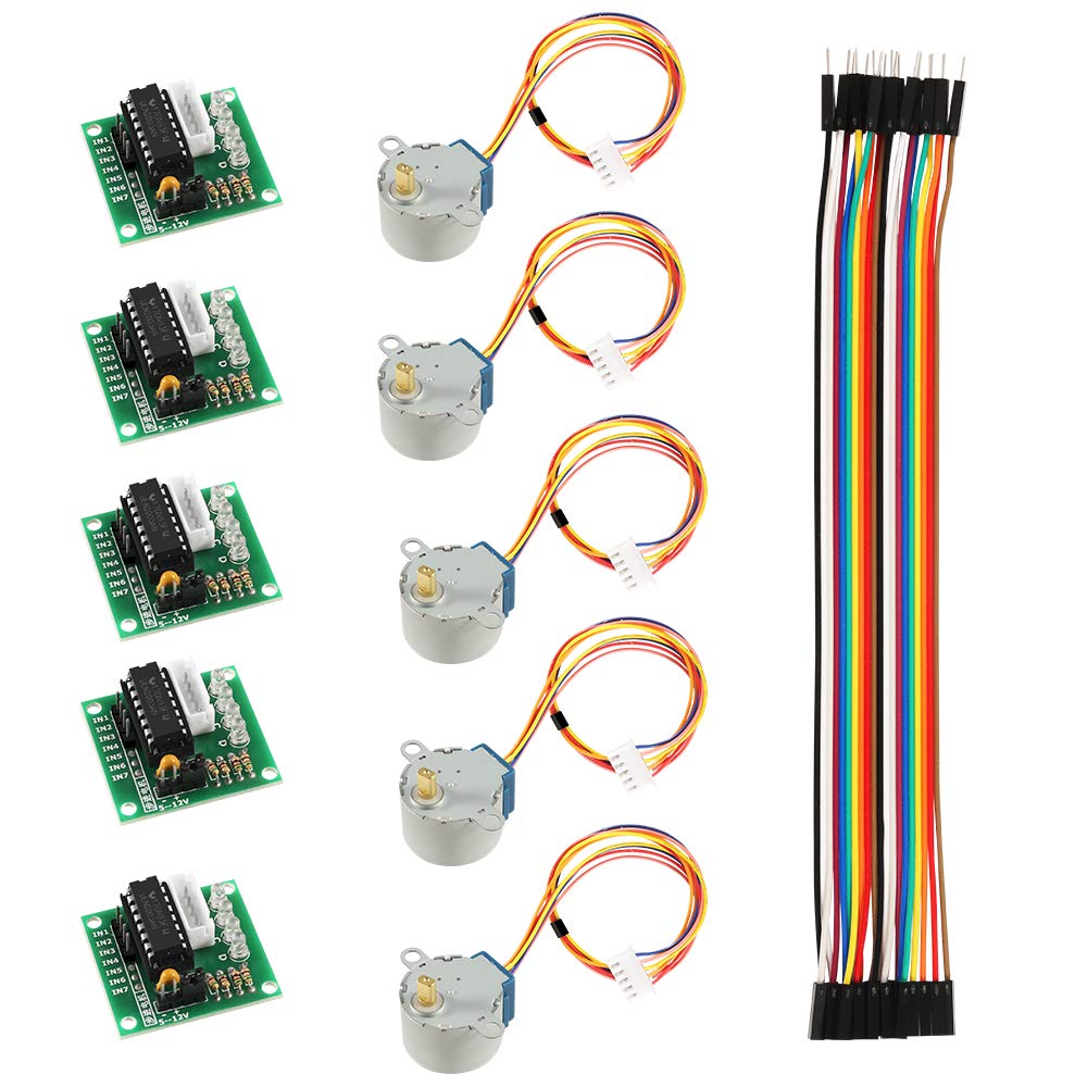 Dorhea 5Pcs 28Byj 48 Uln2003 5V Stepper Motor + Uln2003 Driver Board + 20 Pcs Male To Female Jumper Wire Cable