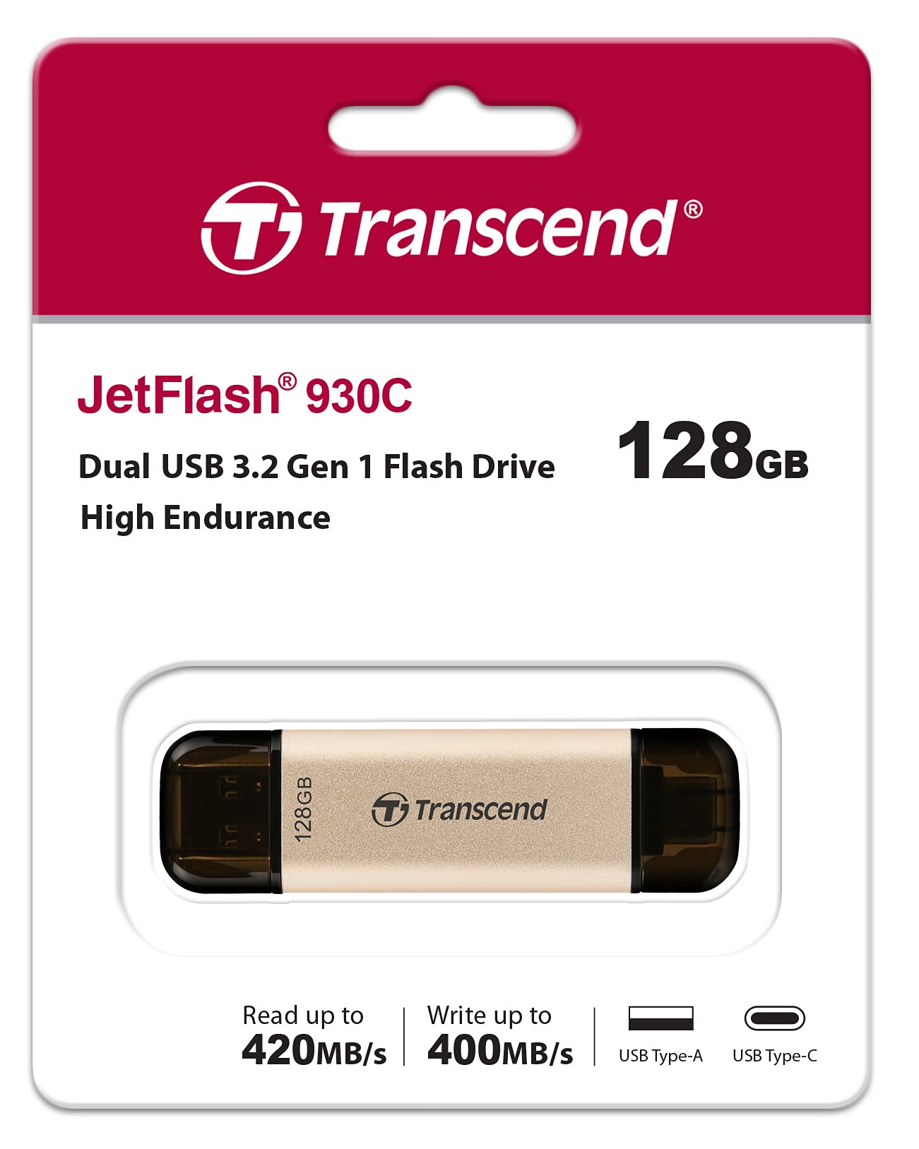 Transcend 128Gb Jetflash 930C Usb 3.2 Gen 1 Flash Drive Ts128Gjf930C, Golden Hue