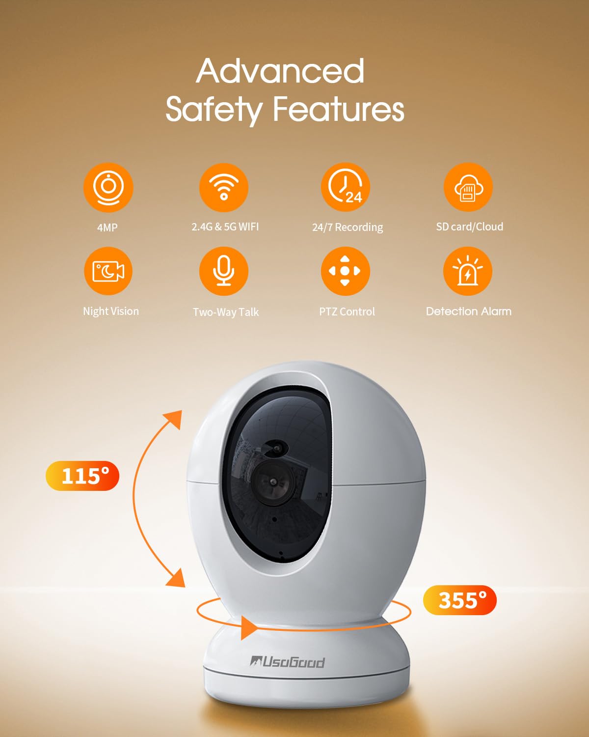 Usogood Pet Camera Indoor 4Mp/2K, 5Ghz/2.4Ghz Wifi Indoor Security Camera, 360Dog Camera With Phone App, Auto Motion Tracking An
