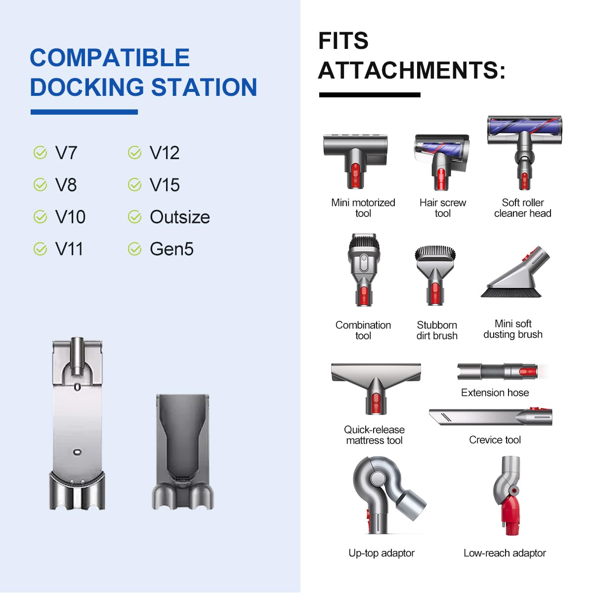 LANMU Accessory Holder for Dyson V15 V12 V11 V10 V8 V7, Docking Station Organizer for Cordless Stick Vacuum Cleaner - Style 1