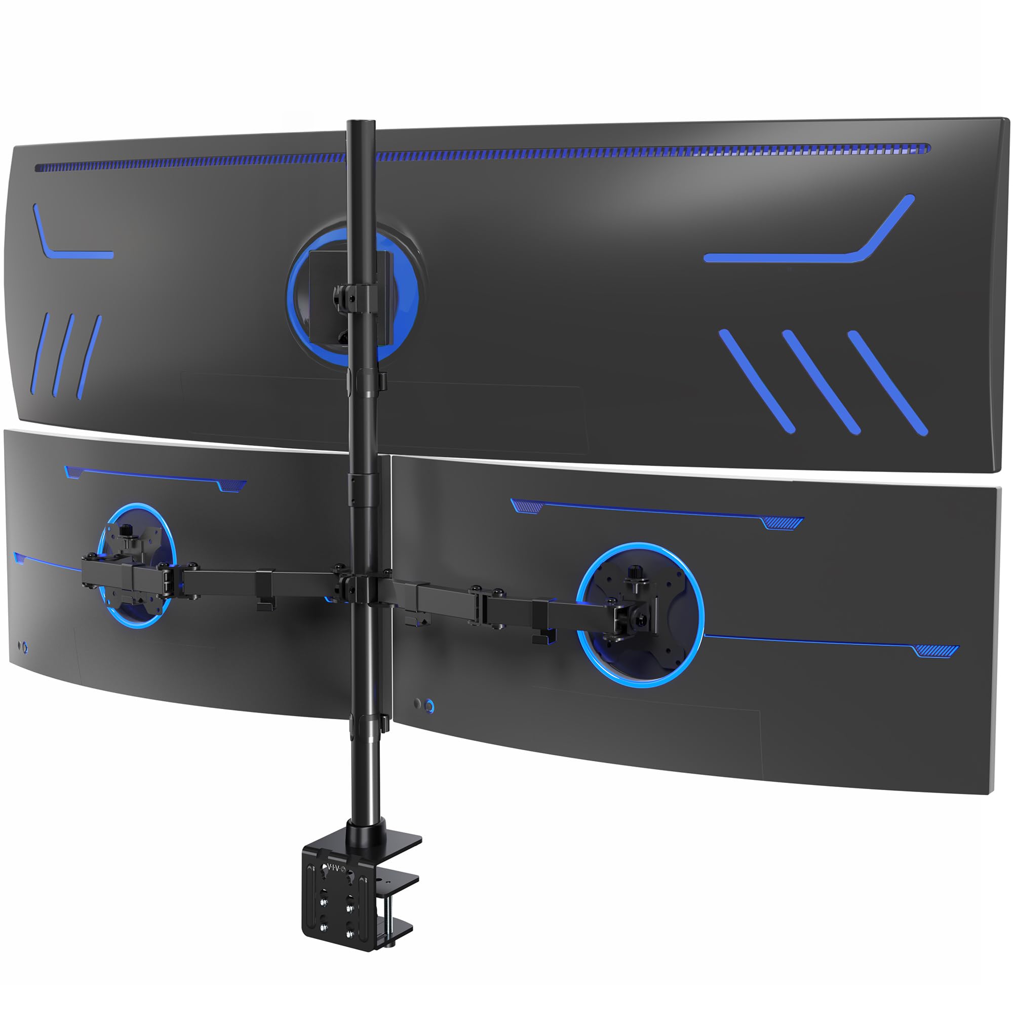 VIVO Triple Monitor Extra Tall Desk Mount for up to 49 inch Ultrawides on Center Bracket and 27 inch Screens on Side Brackets, H