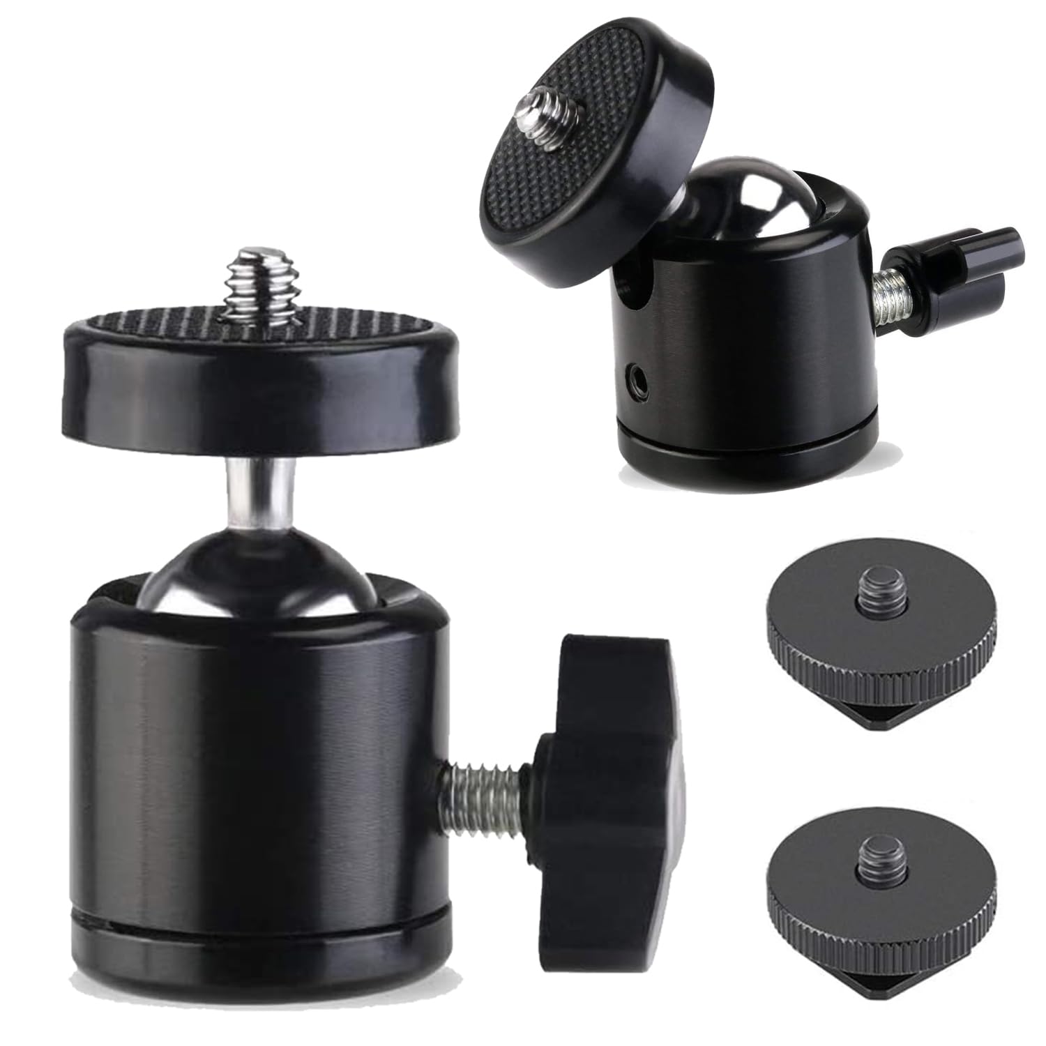 Universal 1/4'' Swivel Mini Ball Head Screw Tripod Mount With Hot Shoe(2 Pack), Eszkozta 360 Degree Rotating Mount Base Adapter 