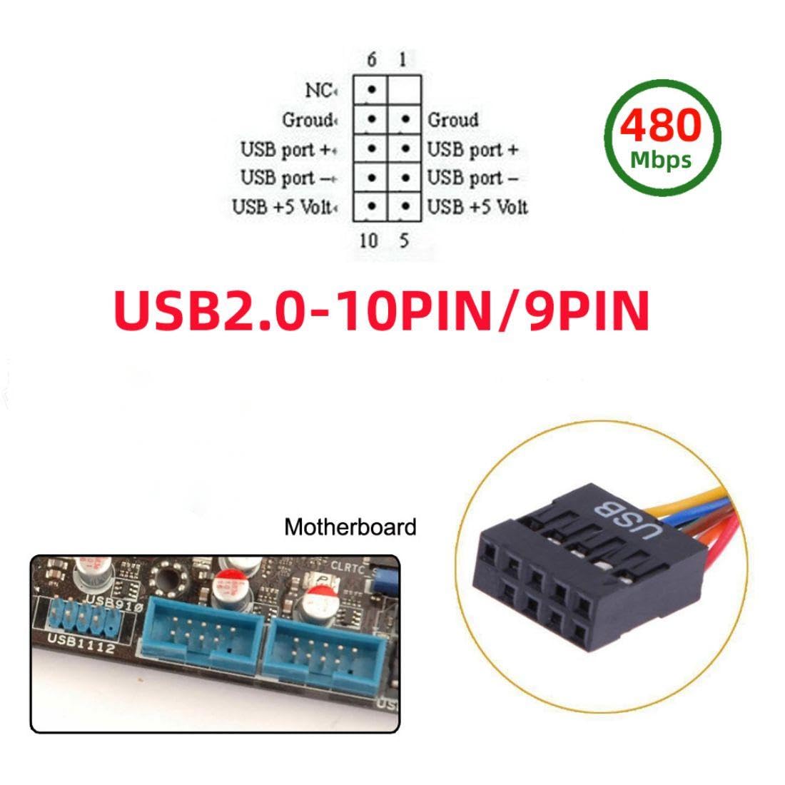 Chenyang Usb 2.0 Front Panel Header 9Pin/10Pin 1 To 4 Hub 9Pin/10Pin Mainboard Header Extension Adapter Splitter Cable