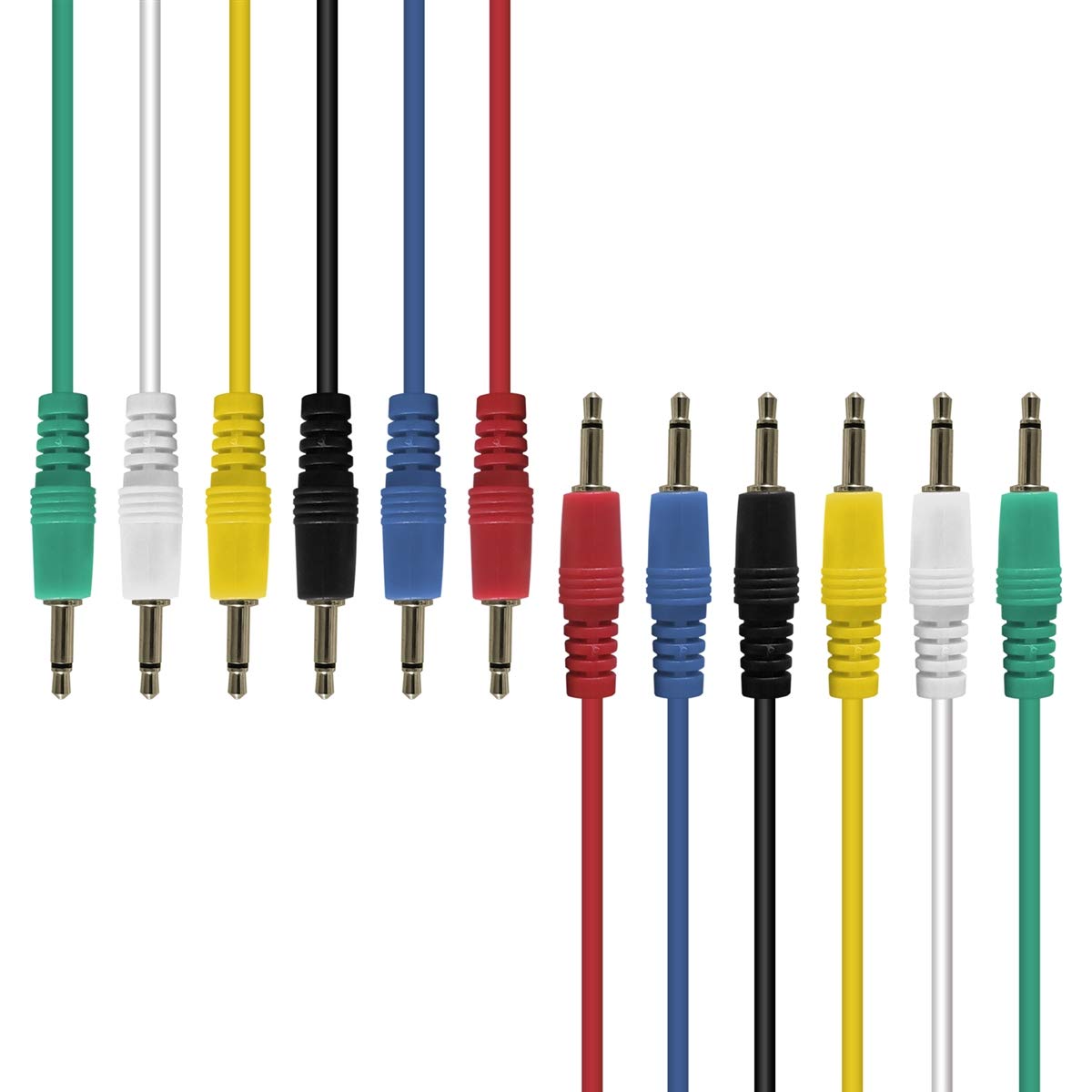 AxcessAbles 3.5mm TS Patch Cables | 1/8 Inch TS Aux Cable Pack (1ft, 6 Pack) | Eurorack Synthesizer Audio Cables | Multicolor Un
