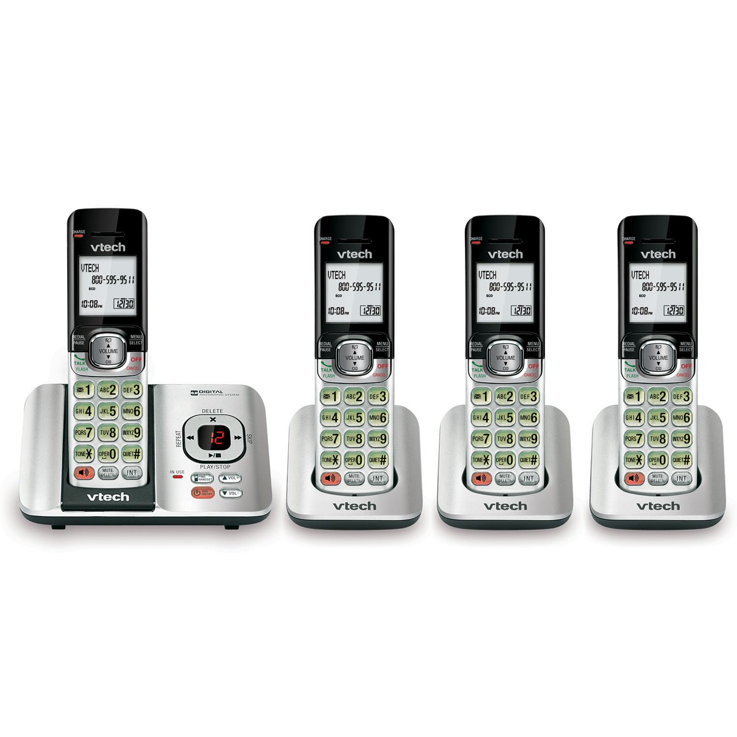 Vtech Cs6529 4 Dect 6.0 Phone Answering System With Caller Id/Call Waiting, 4 Cordless Handsets, Silver/Black