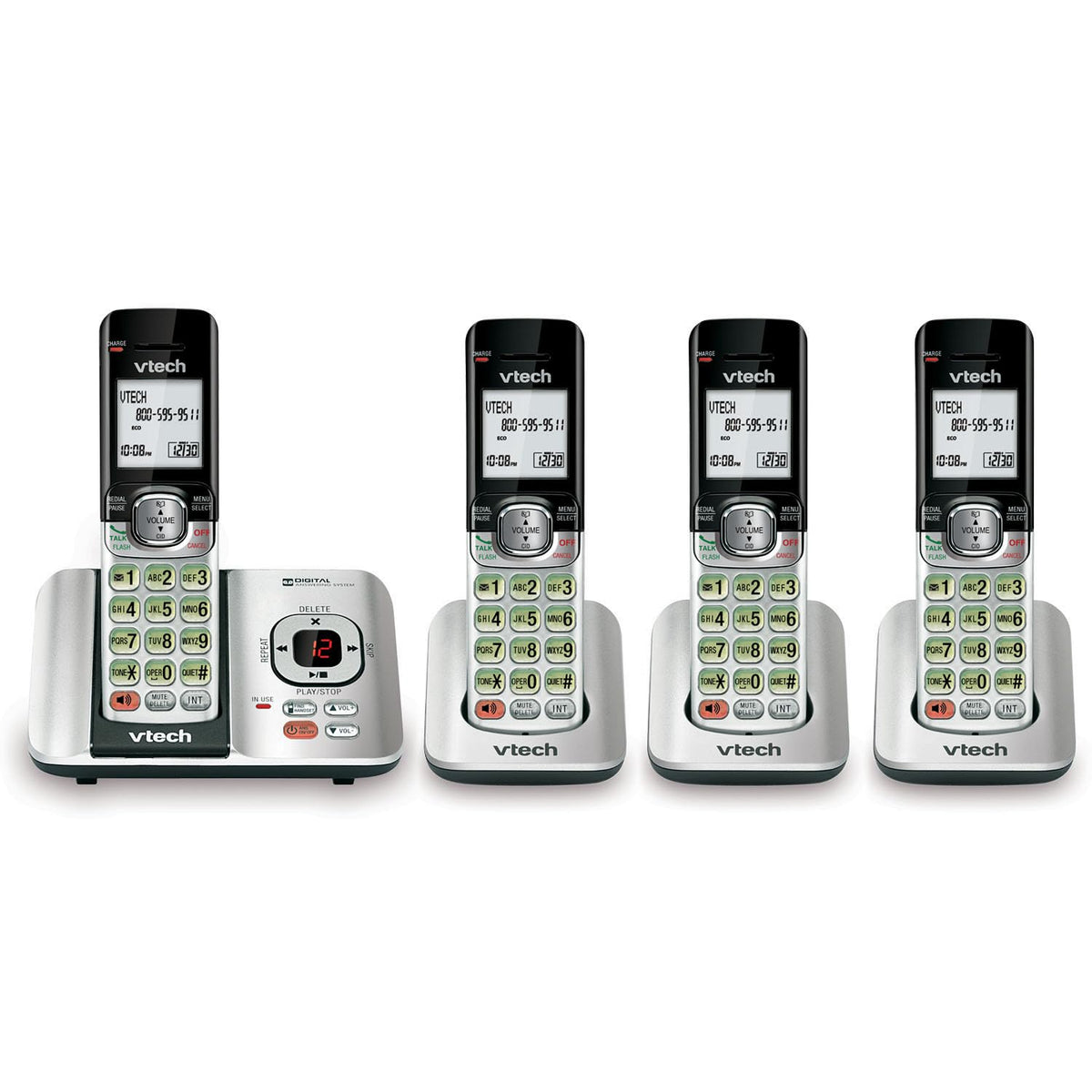 Vtech Cs6529-4 Dect 6.0 Phone Answering System With Caller Id/Call Waiting, 4 Cordless Handsets, Silver/Black