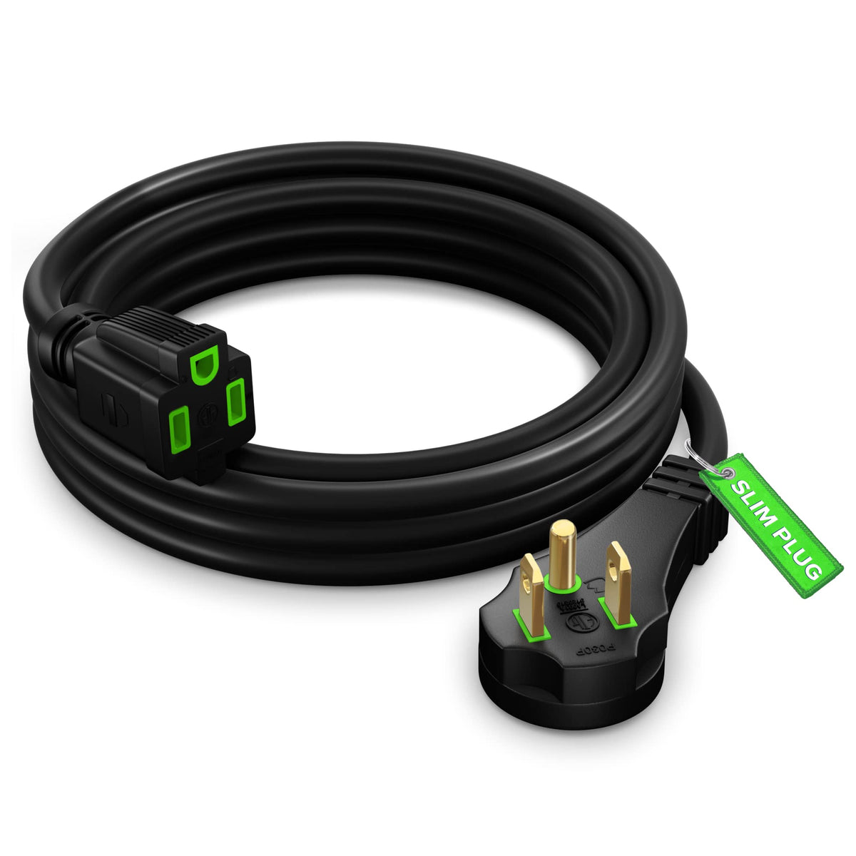 Maximm Flat Plug Extension Cord 6 Ft With Slim Space Saving Plug Design, Low Profile Extension Cord 16Awg (Black)