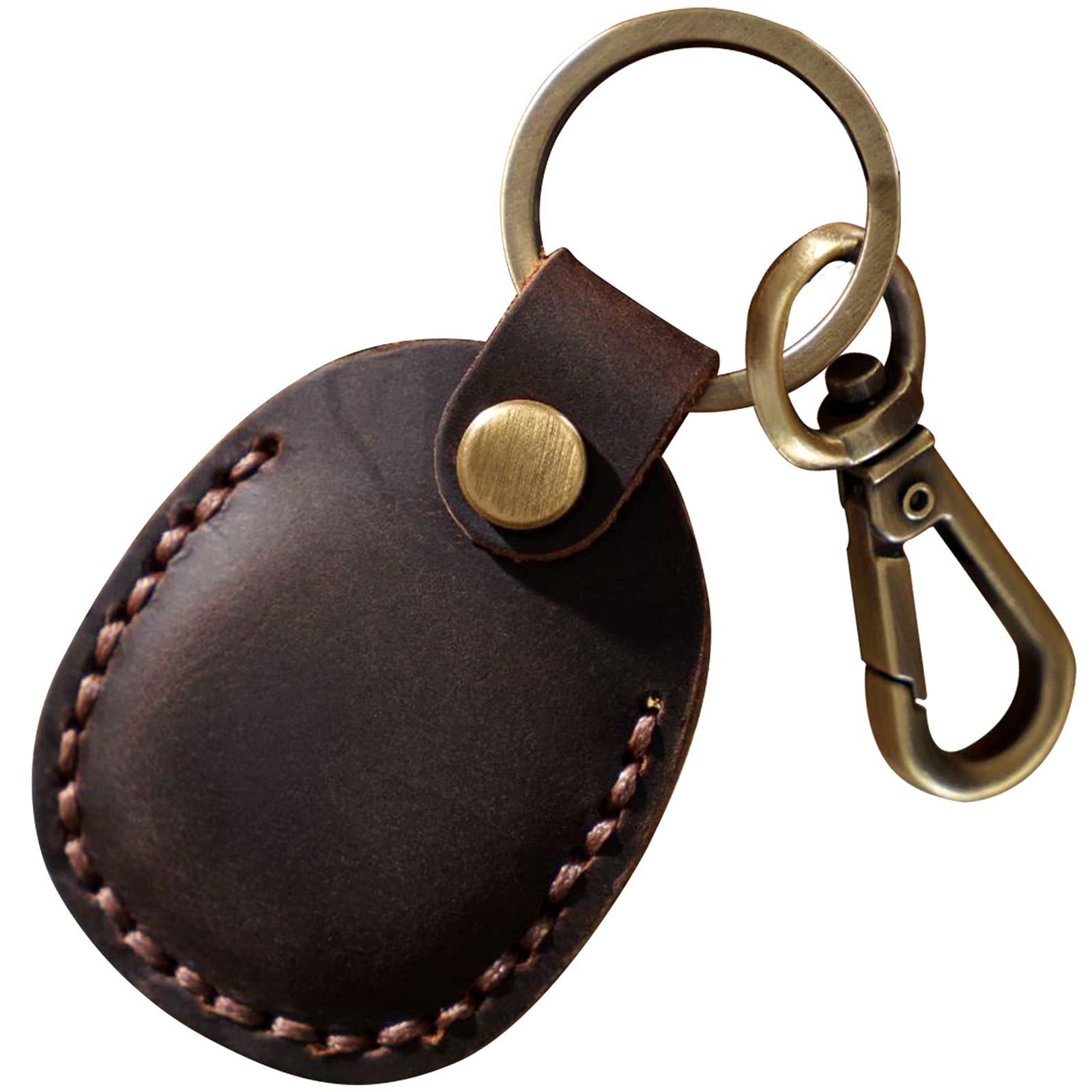Genuine Leather Airtag Holder, Portable Air Tag Keychain With Key Rings Full Coverage Air Tags Hidden Case Cover Compatible For Airtags Dark Brown
