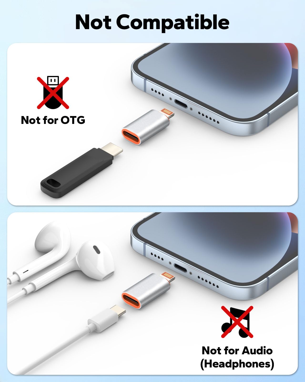 MoKo USB C to Lightning Adapter, 2 Pack USB C Female to Lightning Male Adapter Supports 27W PD Fast Charging Data Transfer for iPhone 14/13/12/11/XS/XR/SE, iPad/iPod/AirPods, Not for Audio/OTG, Silver