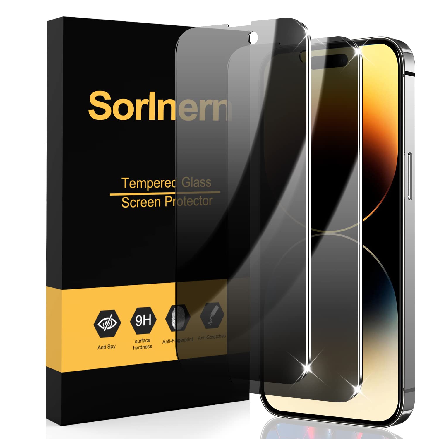Sorlnern 2 Pack Privacy Screen Protector For Iphone 14 Pro Private Full Screen Protector Tempered Glass Accessories [6.1 Inch],