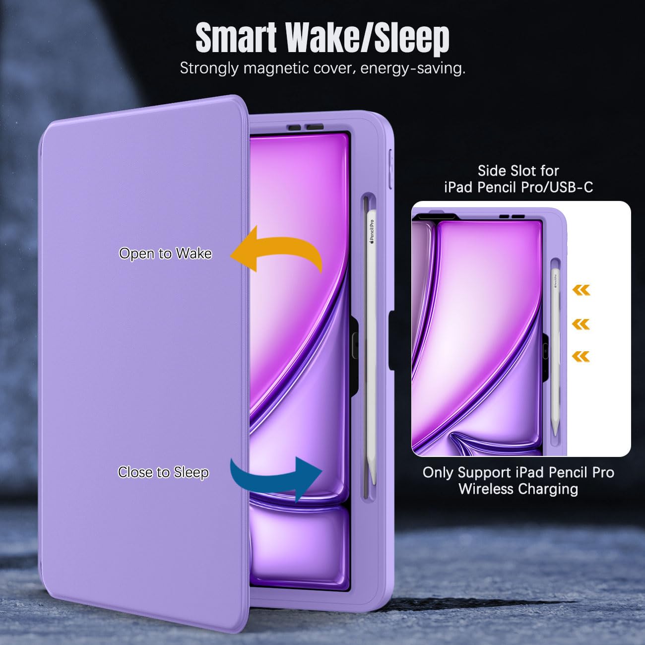 MoKo for iPad Air 13 Inch Case M2 2024 with Pencil Holder, iPad Air 13 Case, [Built in Screen Protector], iPad Air 13' Case with Clear Back & Magnetic Multi Angle Stand Cover, Purple