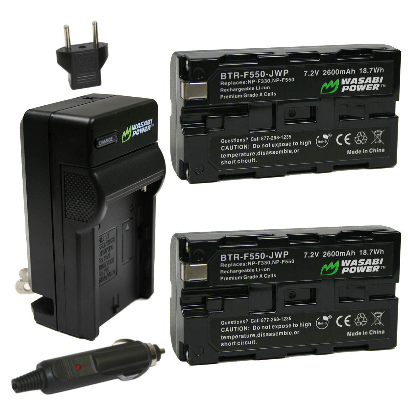 Wasabi Power Battery (2-Pack) and Charger for Sony NP-F330, NP-F530, NP-F550, NP-F570 (L Series) and CN-160, CN-216, CN126 Serie
