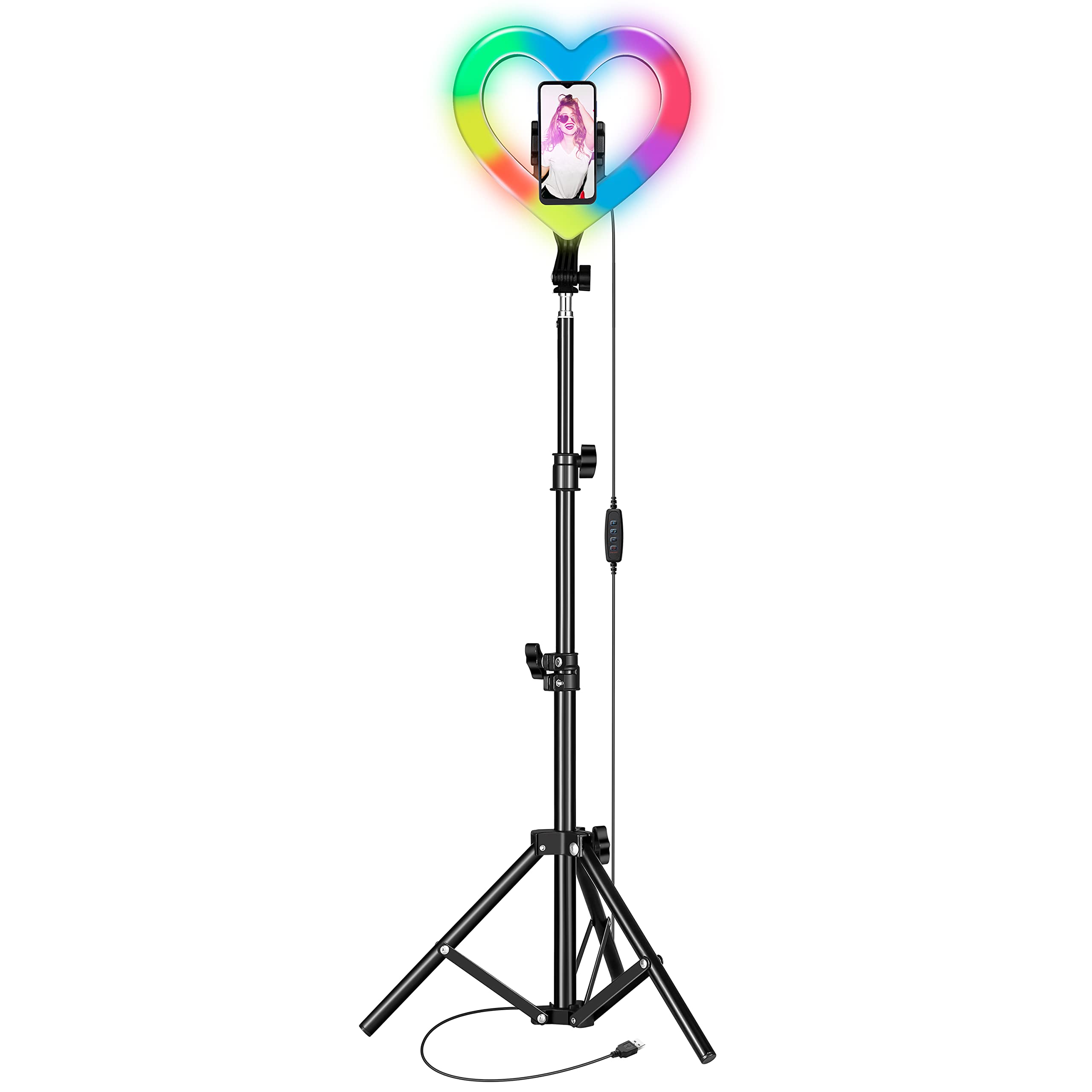 Supersonic Sc-2330Rgb 10-Inch Heart Ring Light With Rgb, 3 Lighting Modes, 148 Leds, 32 Rgb Modes, 10 Brightness Levels, 60 Rota