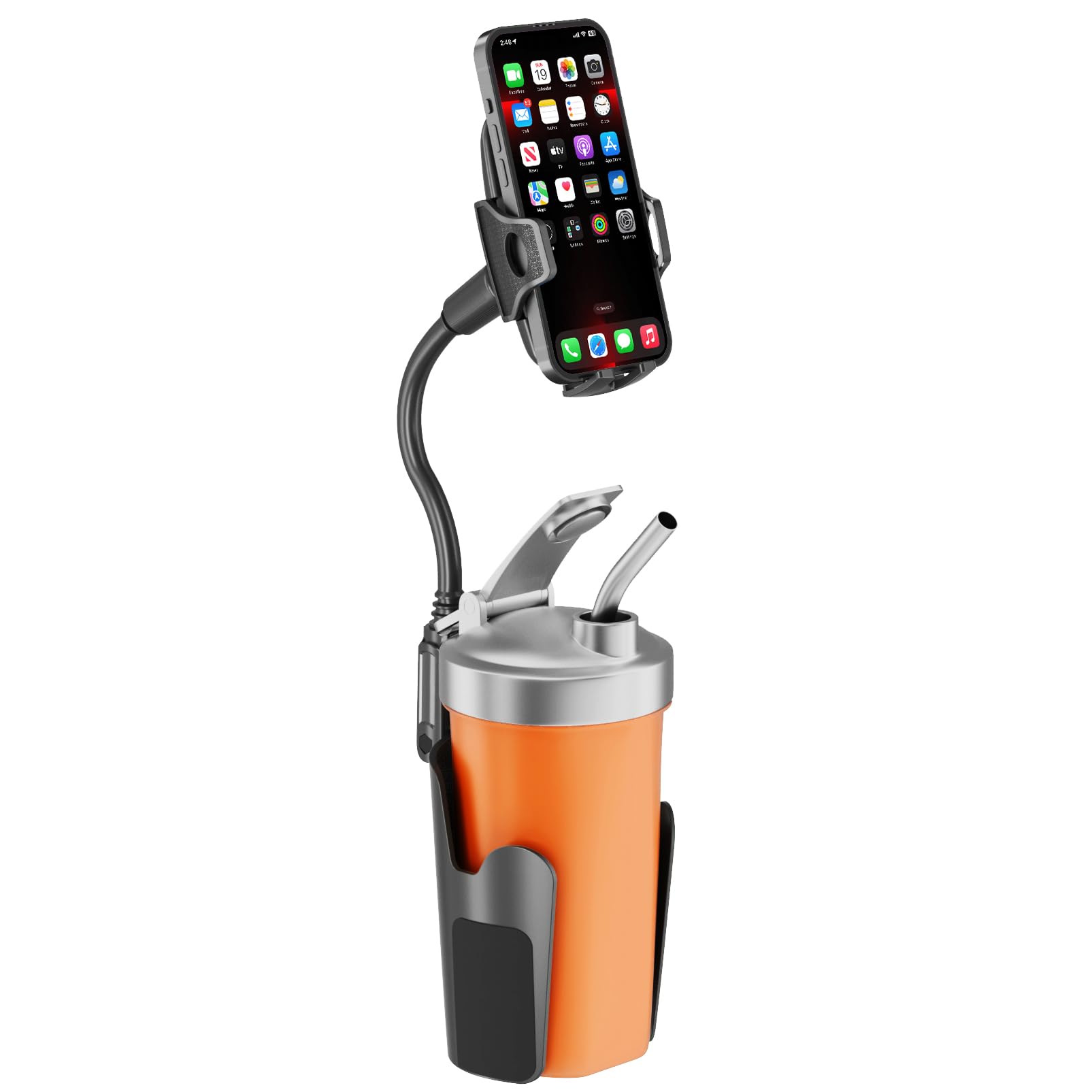 Sosirolo Cup Phone Holder For Car With 360 Adjustable Long Gooseneck, Cell Phone Holder Mount For Car | Truck | Golf Cart Compat