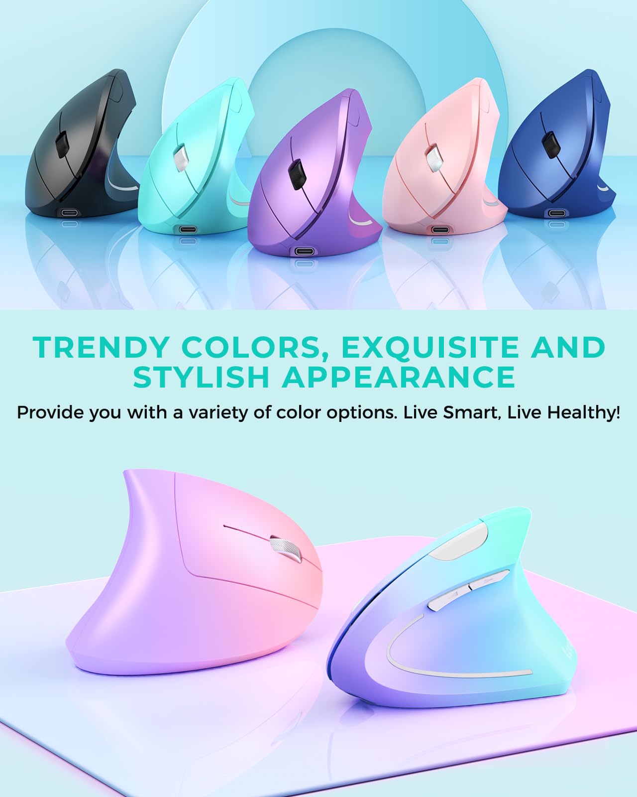 Lekvey Ergonomic Mouse, Vertical Wireless Mouse Rechargeable 2.4 Ghz Optical Carpal Tunnel Mouse : 800/1200 / 1600 Dpi, 6 Button