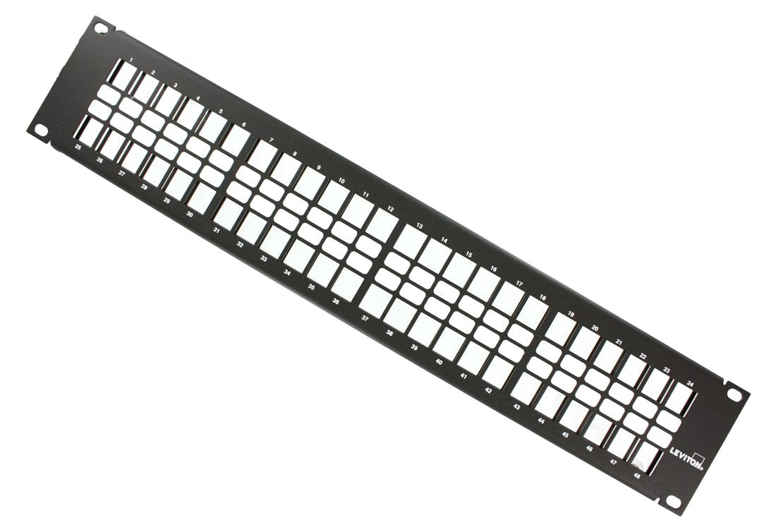 Leviton 49255 H48 QuickPort Flat Panel, 48 Port, 2RU, Cable Management Bar Included , Black