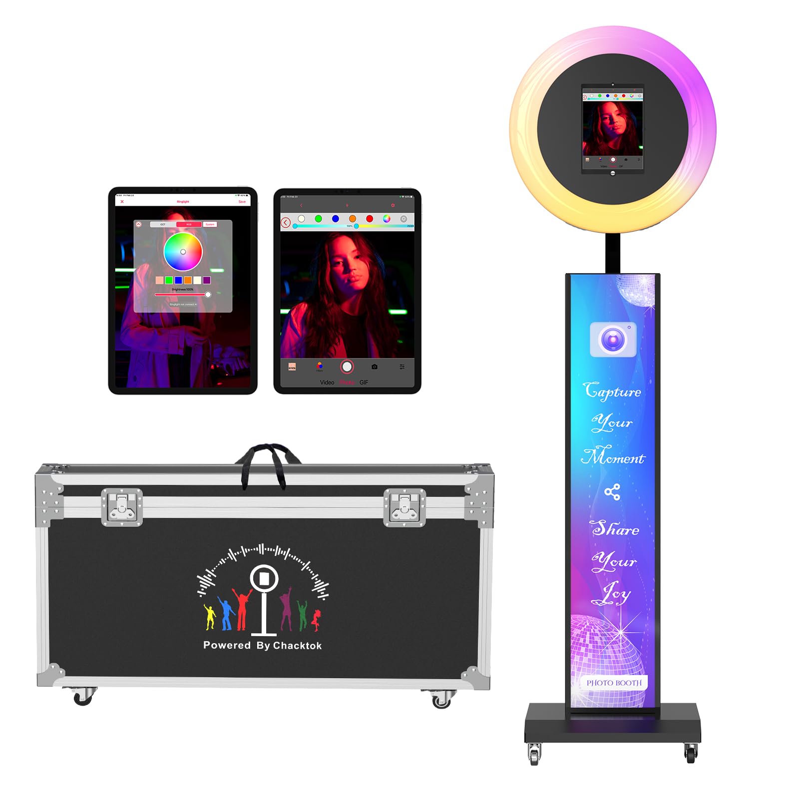 Harzhi Portable Photo Booth Compatible With Any Ipad, Large Lightbox Ipad Photo Booth For Christmas Wedding Party Shell Stand So