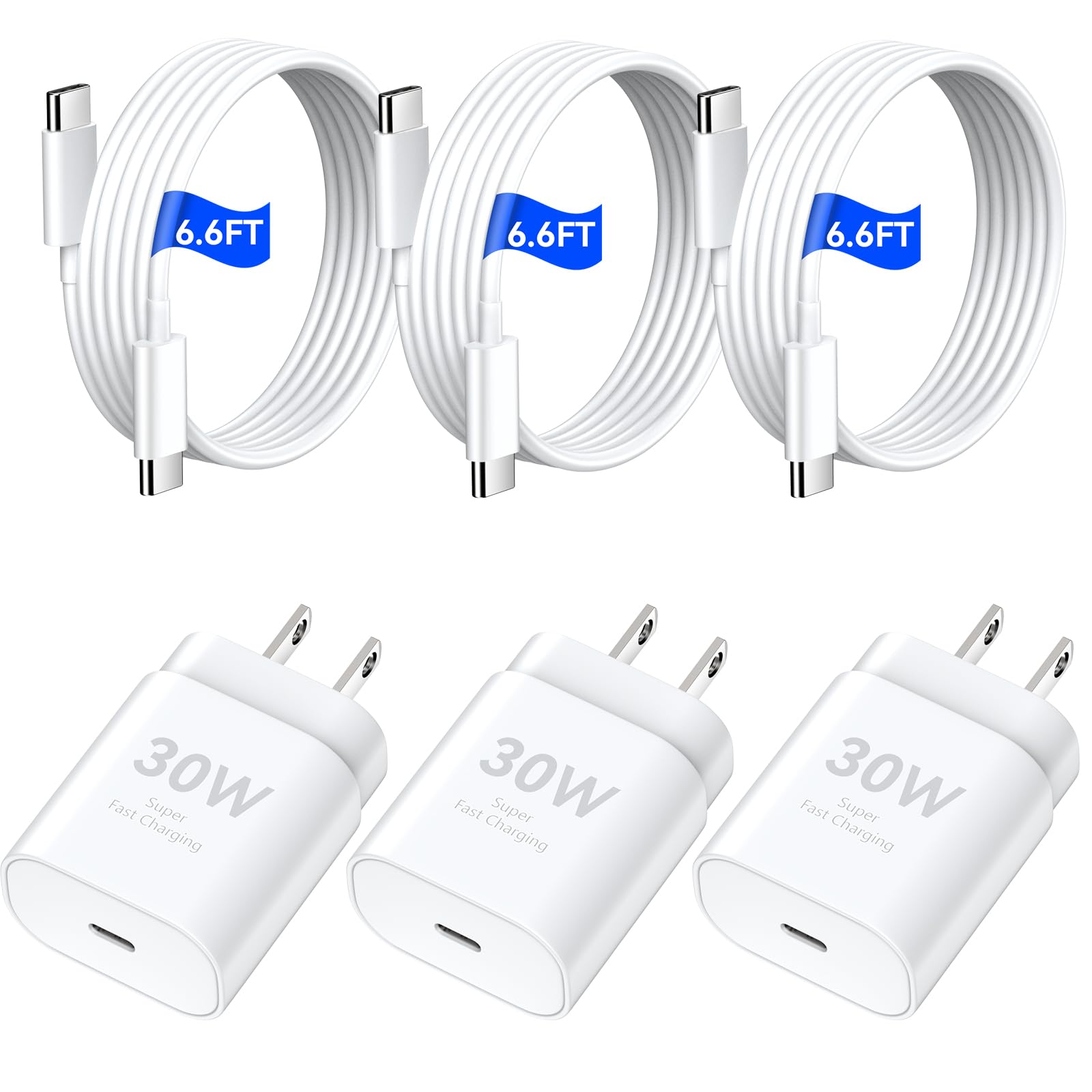 Phone 16 15 Pro Max Charger Fast Charging, 30W USB C Charger Type C Chargers Fast Charging Block with 6.6 FT Long Cable Cord for