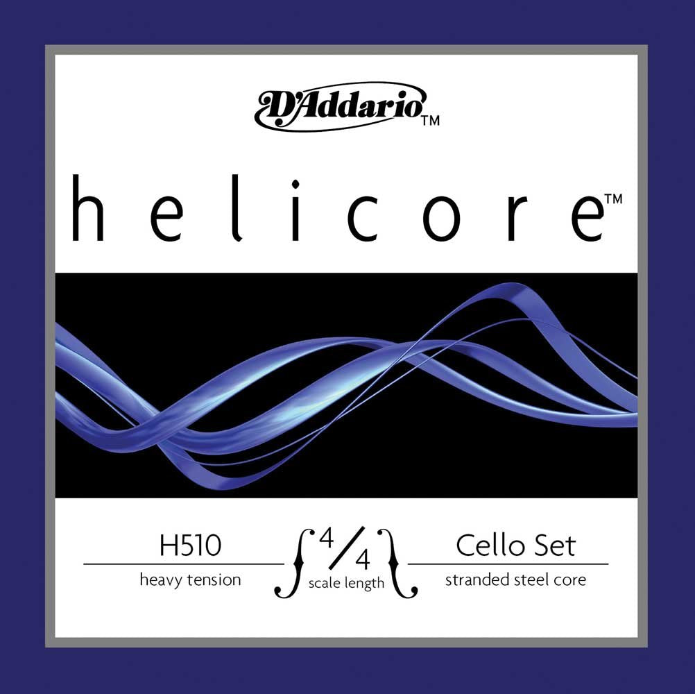 DAddario H510 Helicore Cello String Set, 4/4 Scale Heavy Tension (1 Set)- Stranded Steel Core for Optimum Playability and Clear